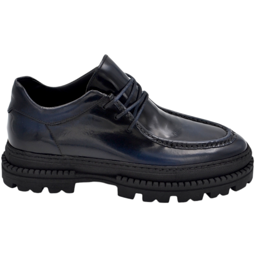 Scarpa mocassino ingegniere ls luisantiago limited vera pelle abrasivato blu spazzolato con suola exclusive combat alta