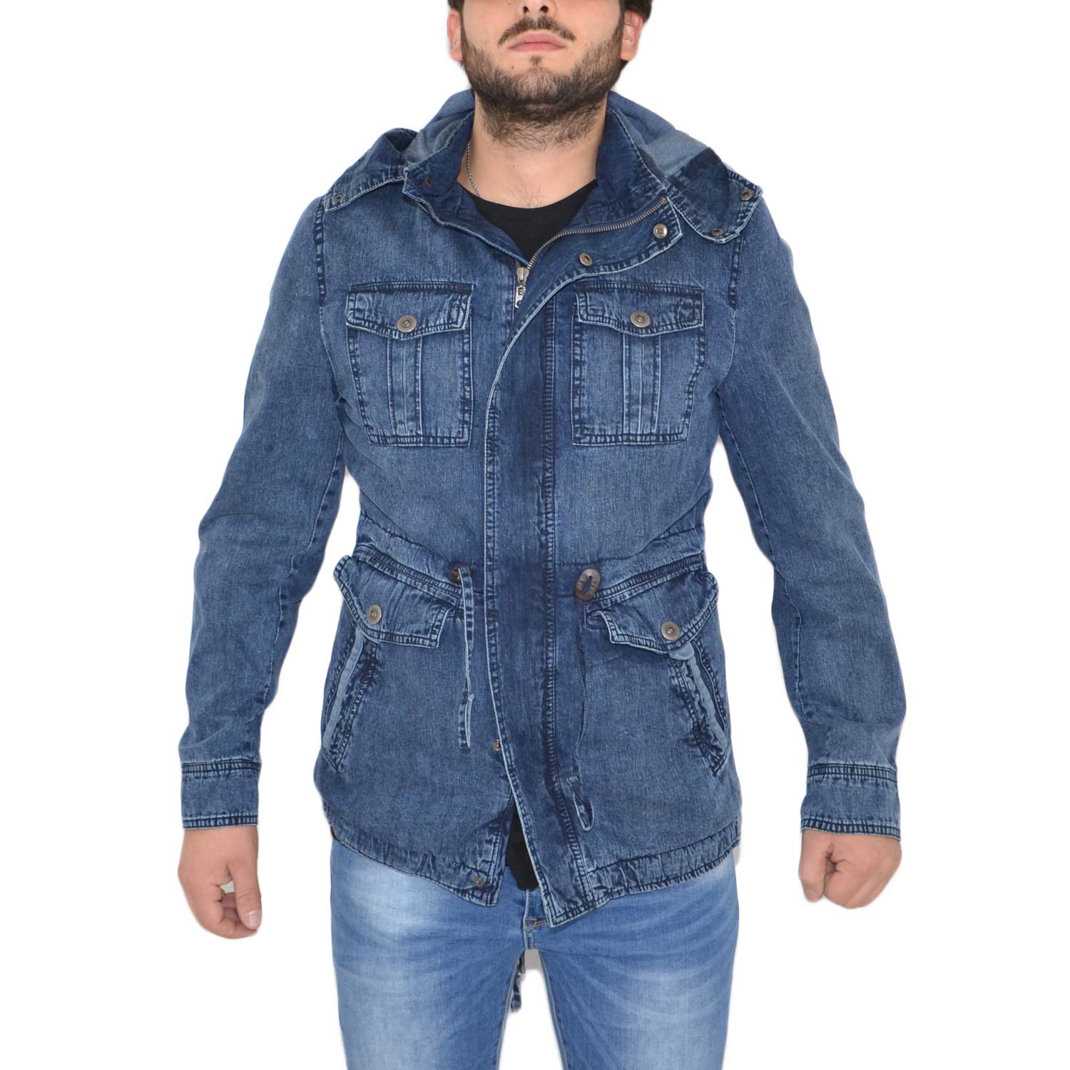 Giacca di jeans blu art.534 multi-tasche moda comfort