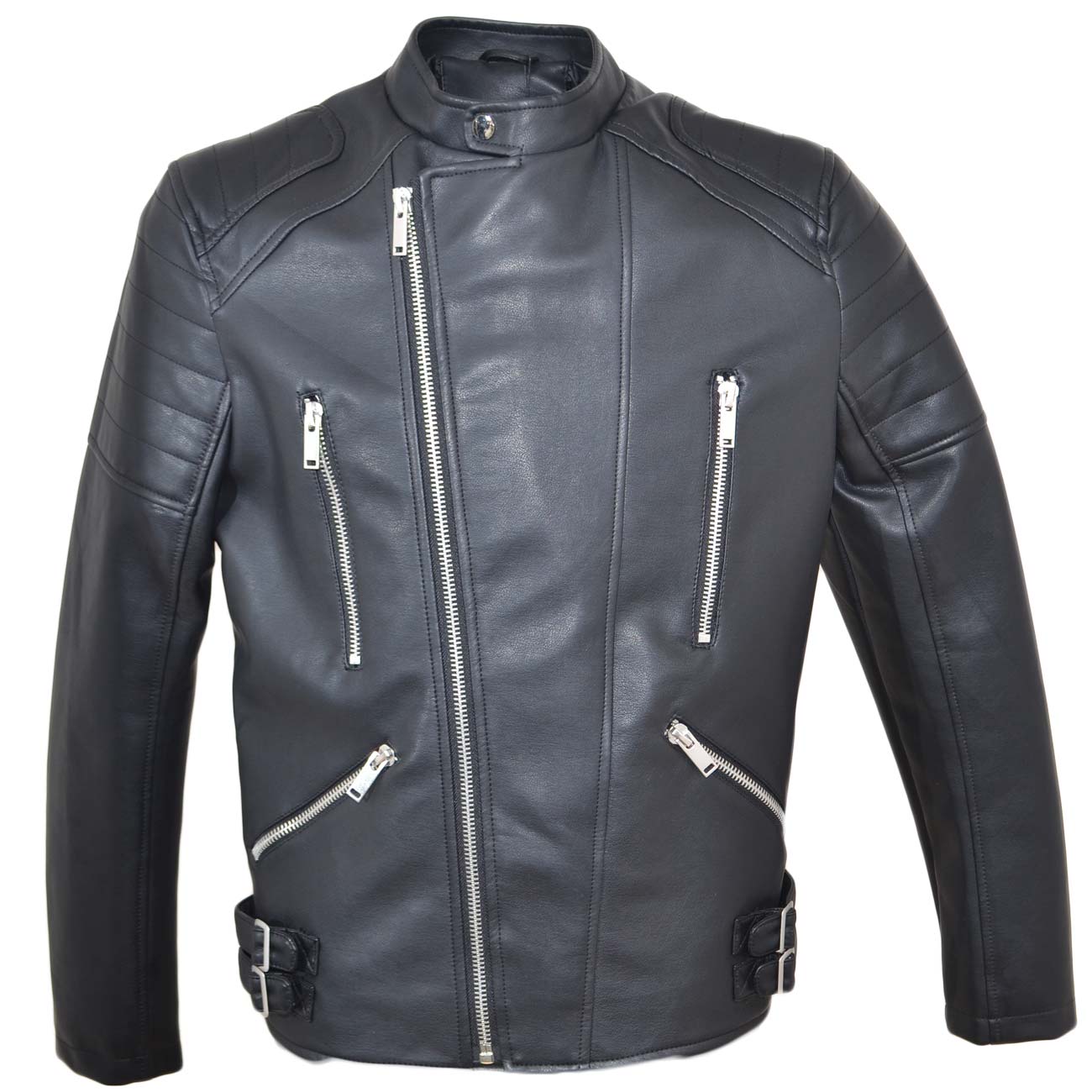 Chiodo in simil pelle con imbottitura e doppia zip frontale  linea basic tendenza moda uomo 