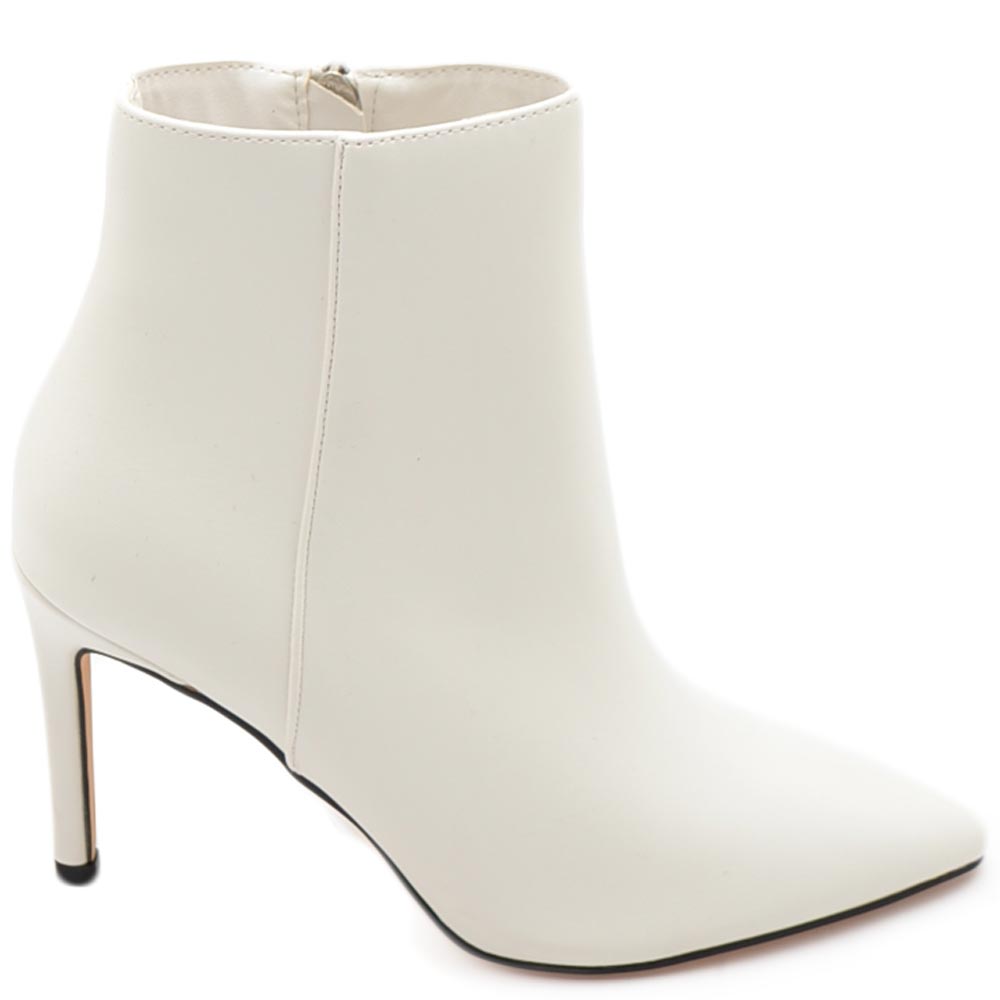 Tronchetto stivaletto bianco donna ecopelle effetto calzino con tacco a spillo 10 aderente con zip a punta