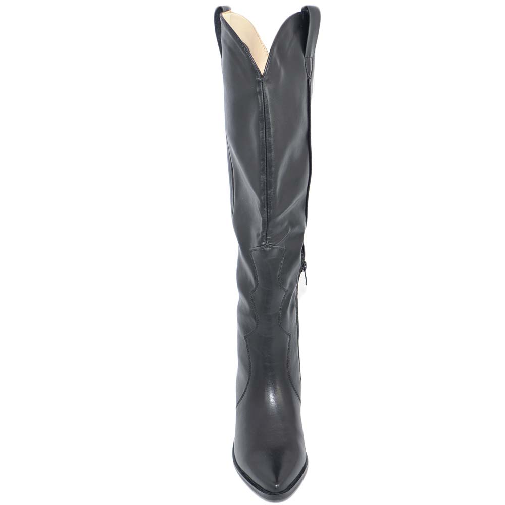 Stivali texani texani donna neri rigidi al ginocchio tacco basso comodi  lisci con scollo a V moda camperos donna stivali Malu Shoes | MaluShoes