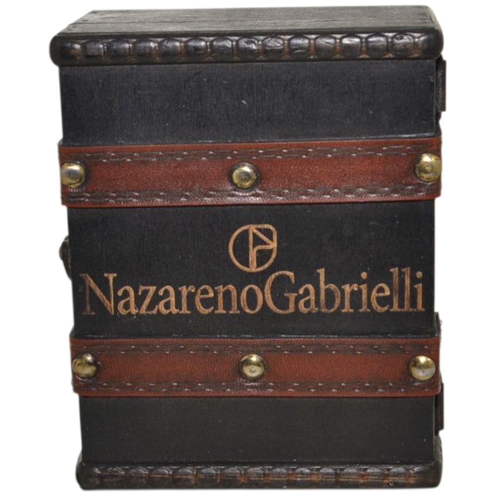 Cintura uomo vera pelle marrone refinita a mano Nazareno Gabrielli con fibbia in metallo regolabile con scatola in legno