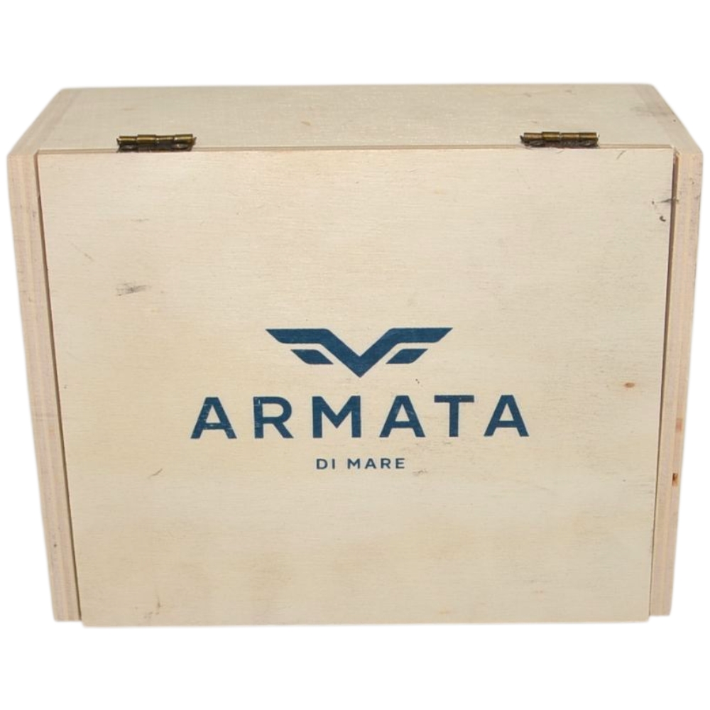 Cintura uomo vera pelle marrone effetto vintage Armata di mare con fibbia in metallo quadrata regolabile scatola legno.