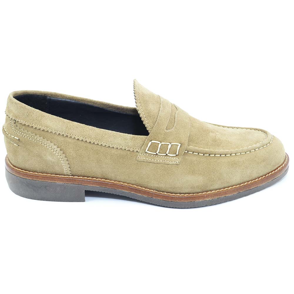 Sneakers uomo in vera pelle scamosciata beige classico sportiva basic