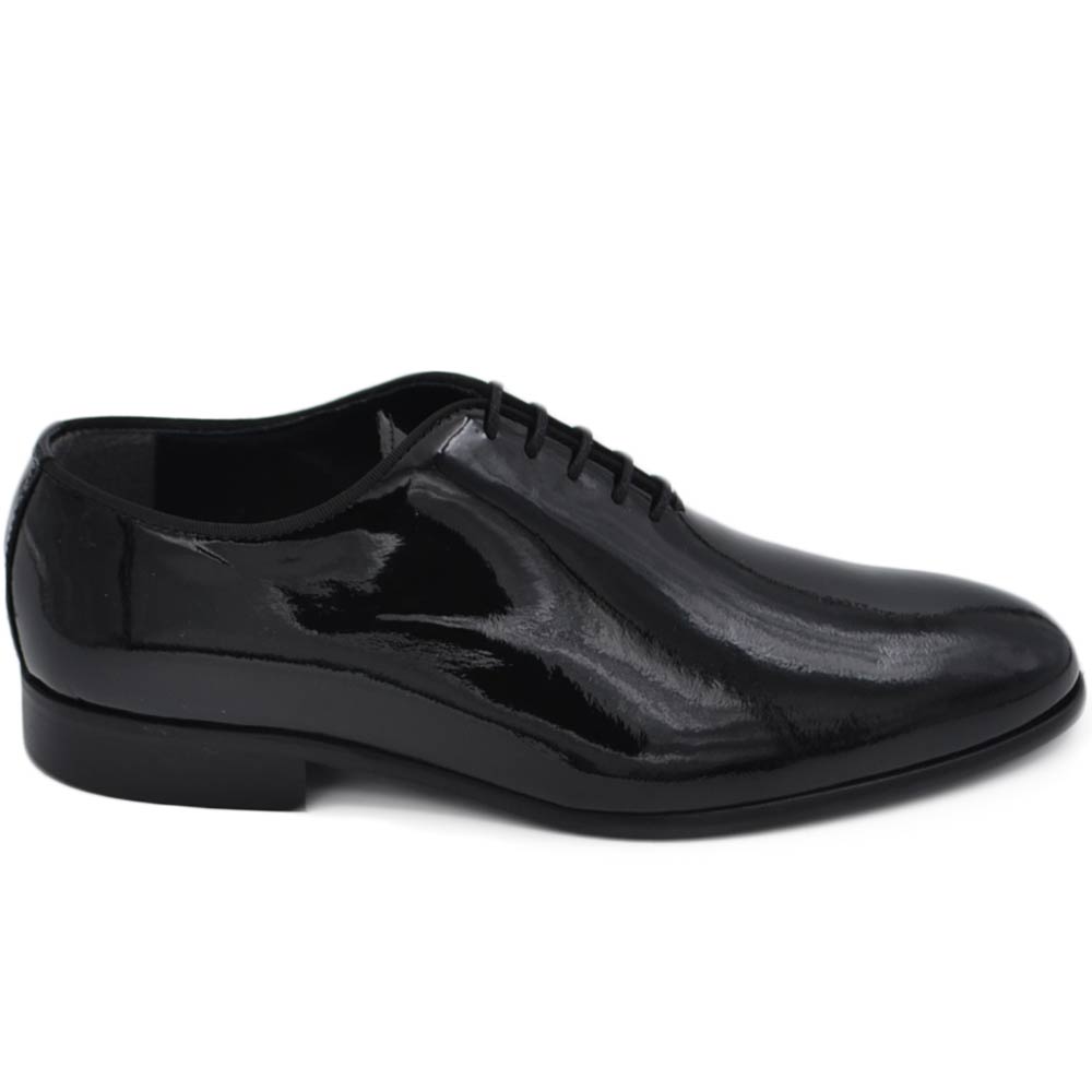 Scarpa classica uomo ls luisantiago stringata in vera pelle vernice lucid nera elegante suola cuoio antiscivolo tacco2cm.