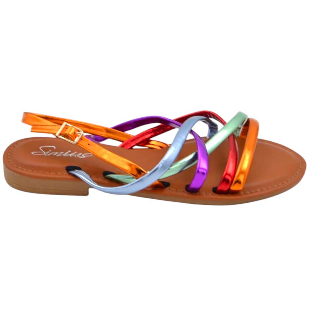 Sandali estivi donna bassi positano con fascette colorate suola antiscivolo in memory chiusura tallone .