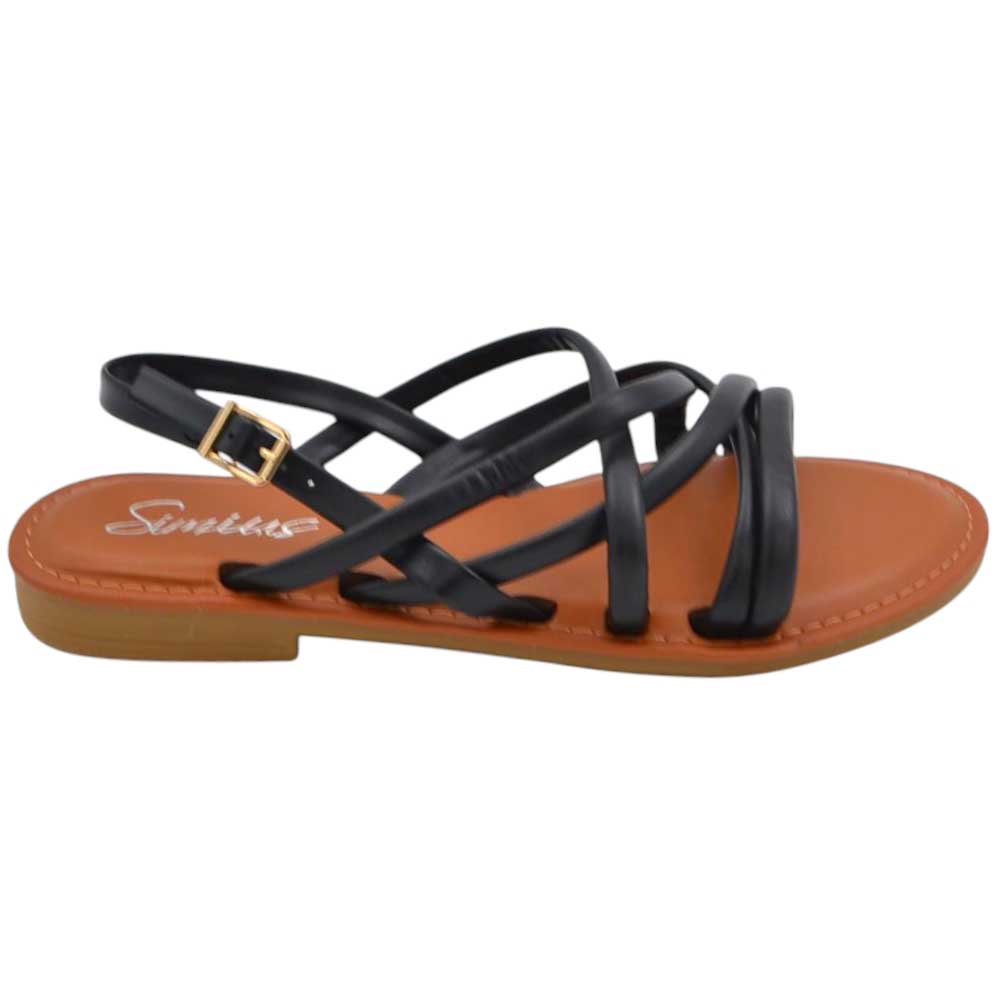 Sandali estivi donna bassi positano con fascette morbide nero suola antiscivolo in memory chiusura tallone.
