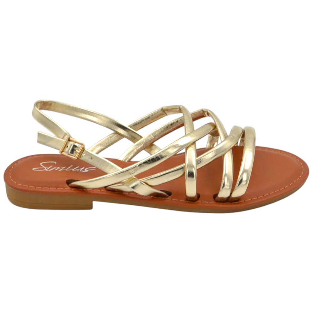 Sandali estivi donna bassi positano con fascette morbide oro suola antiscivolo in memory chiusura tallone