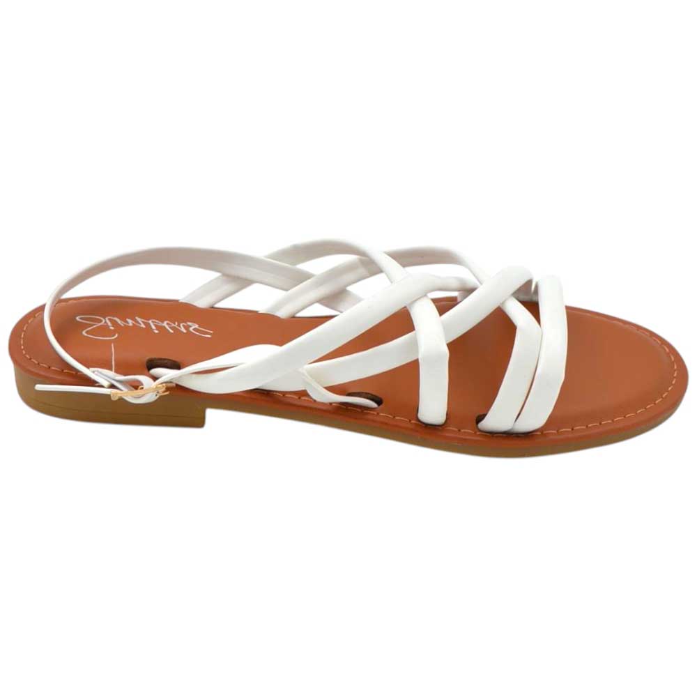 Sandali estivi donna bassi positano con fascette morbide bianche suola antiscivolo in memory chiusura tallone