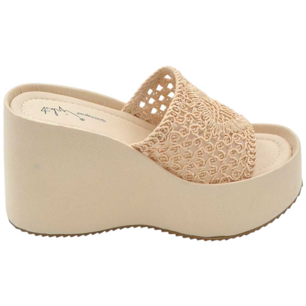 SANDALI ZEPPE DONNA BEIGE PLATFORM 10 CM CON SUOLA IN GOMMA E FASCIA RICAMATA IN FILO COMODA.