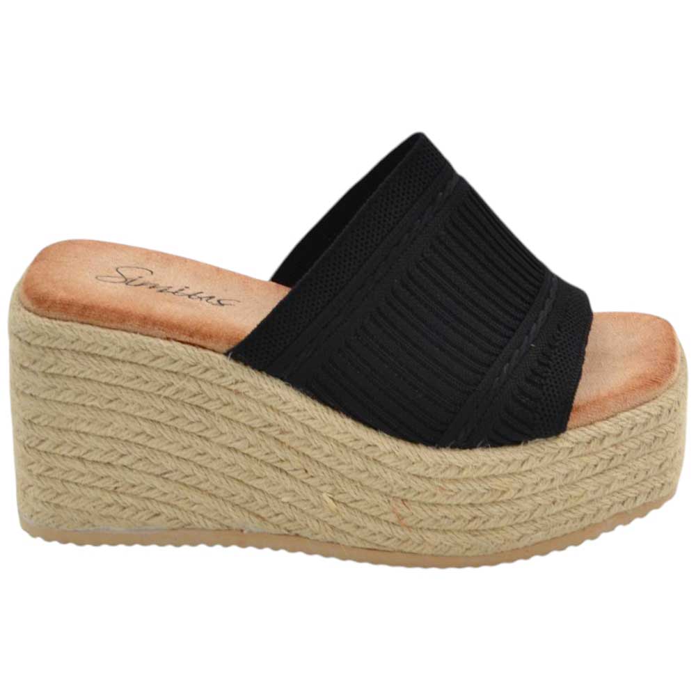 SANDALI ZEPPE DONNA NERO PLATFORM 10 CM CONH SUOLA IN PAGLIA E FASCIA IN ELASTENE COMODA 