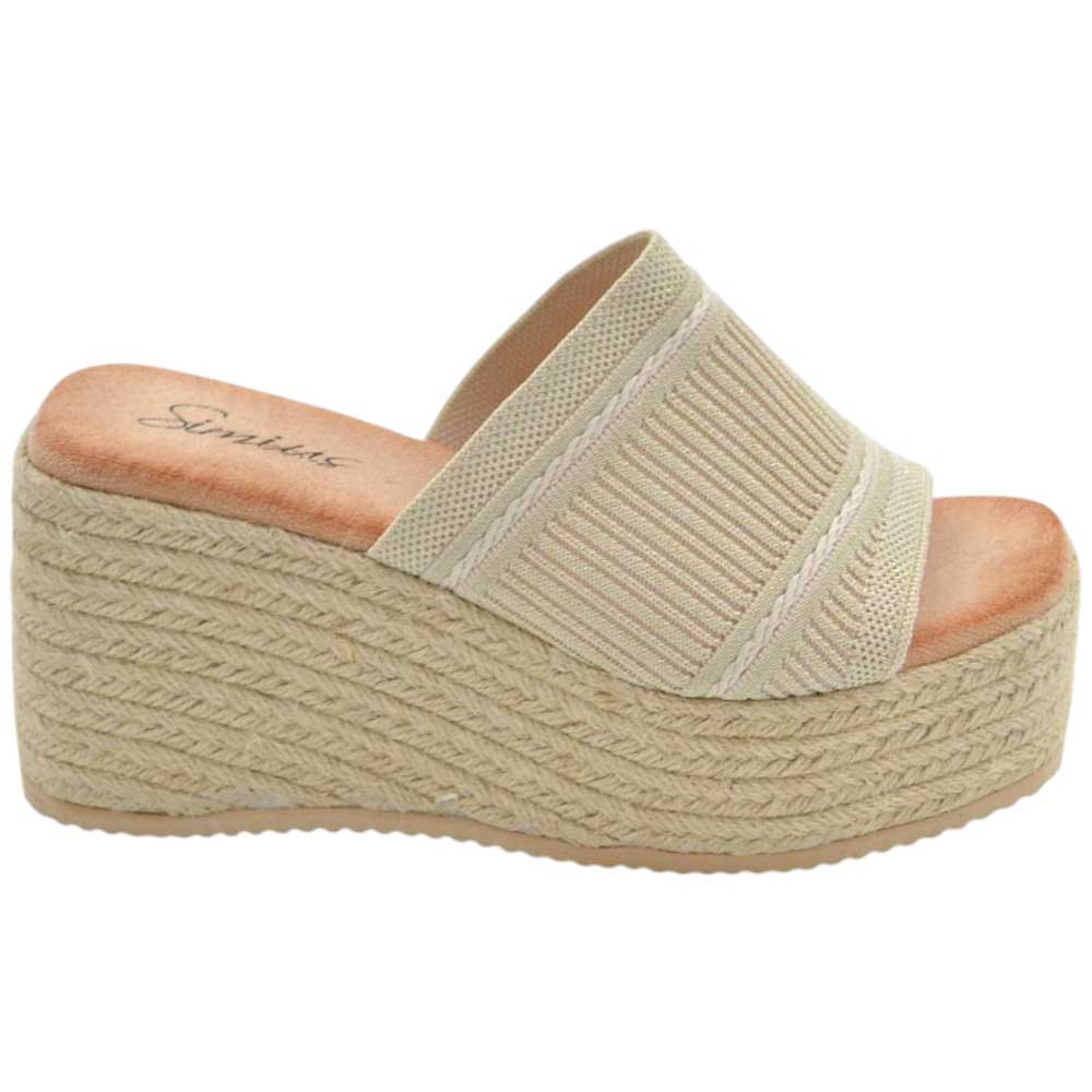 Sandali zeppe donna beige platform 10 cm conh suola in paglia e fascia in elastene comoda.