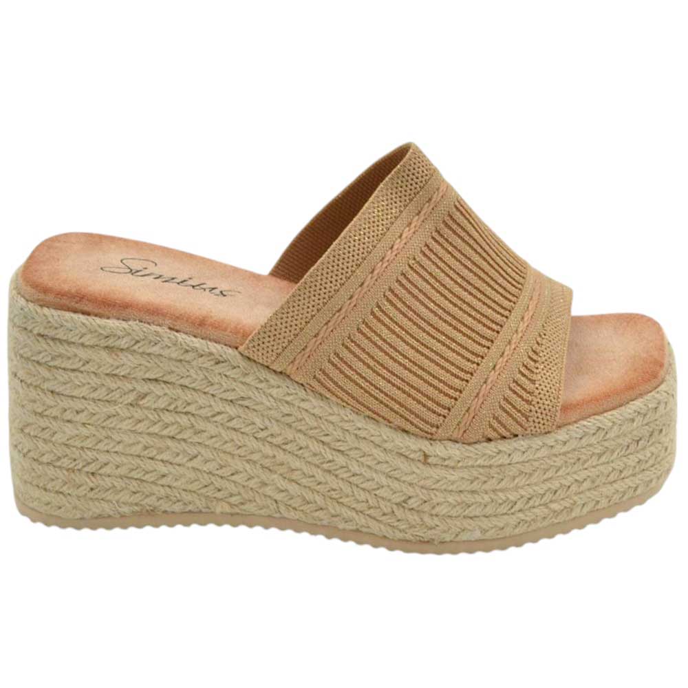 SANDALI ZEPPE DONNA NUDE PLATFORM 10 CM CONH SUOLA IN PAGLIA E FASCIA IN ELASTENE COMODA