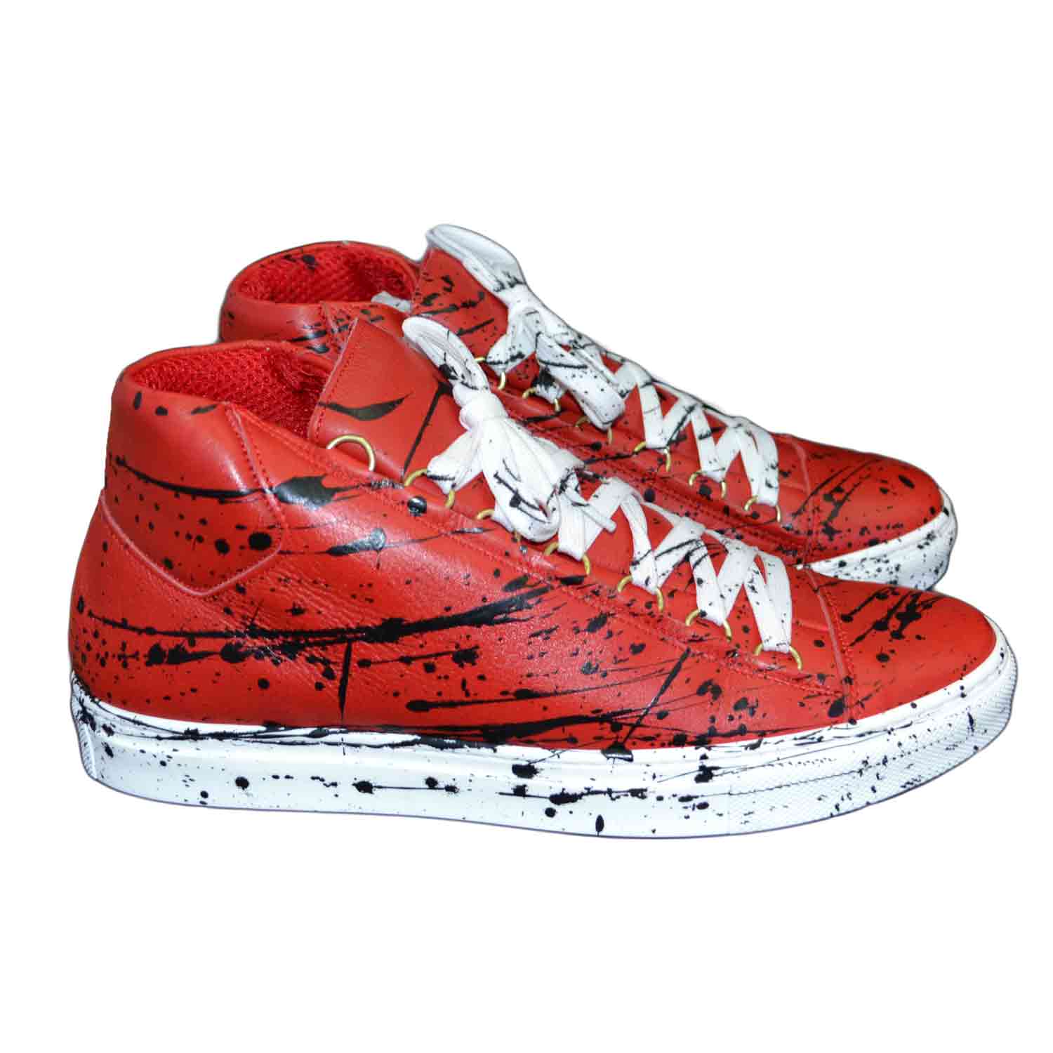 sneakers  uomo scarpe man vera pelle rosso astratto schizzi limited edition