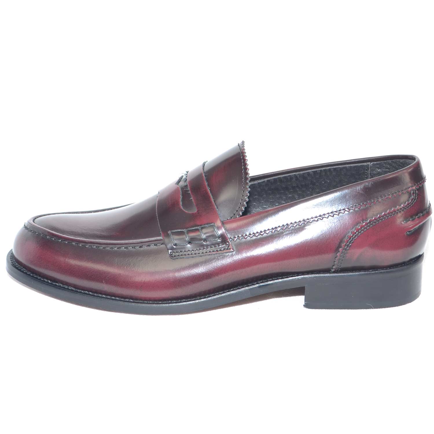 scarpe uomo mocassino college bendina fondo cuoio pelle abrasivato bordeaux  spazzolato uomo mocassini made in italy | MaluShoes