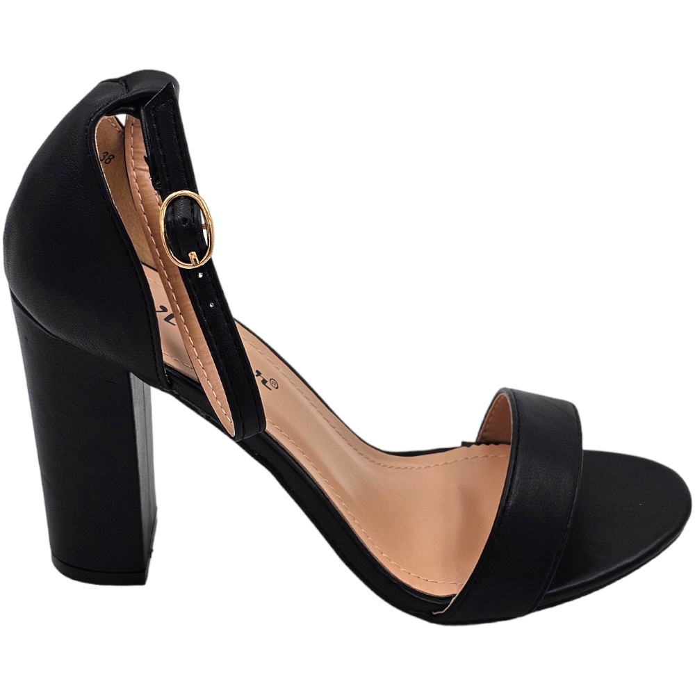 Sandalo alto donna in pelle nero tacco doppio 10 cm cinturino regolabile alla caviglia linea basic cerimonia elegante.