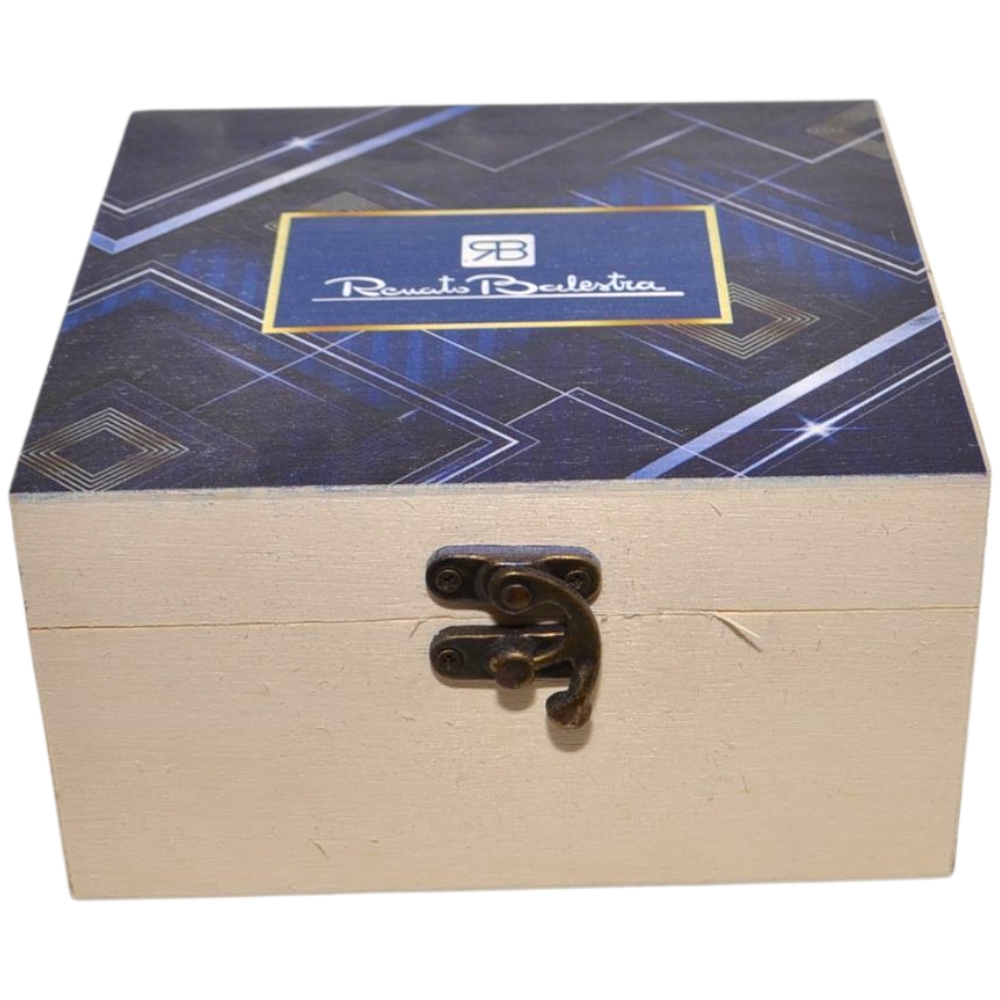 Cintura uomo vera pelle nera Renato Balestra con doppia cucitura fibbia in metallo quadrata regolabile scatola in legno