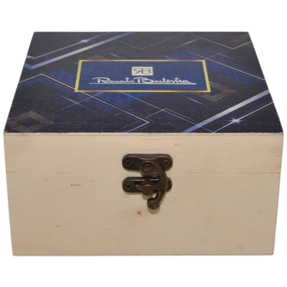 Cintura uomo vera pelle marrone Renato Balestra con doppia cucitura fibbia in metallo quadrata regolabile scatola legno.