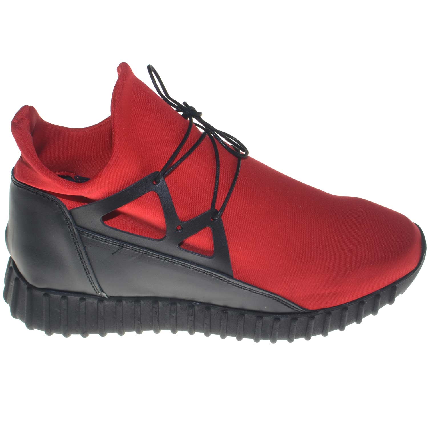 Scarpe uomo sneakers bassa tomaia in vera pelle e tessuto lycra rosso stringate fondo made in italy antiscivolo comfort .