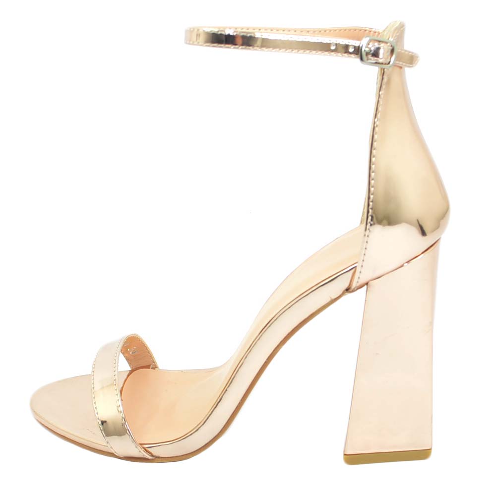 Sandalo donna champagne in ecopelle tacco largo asimmetrico alto 10 cm  cinturino alla caviglia linea basic moda tendenza donna sandali tacco Malu  Shoes | MaluShoes