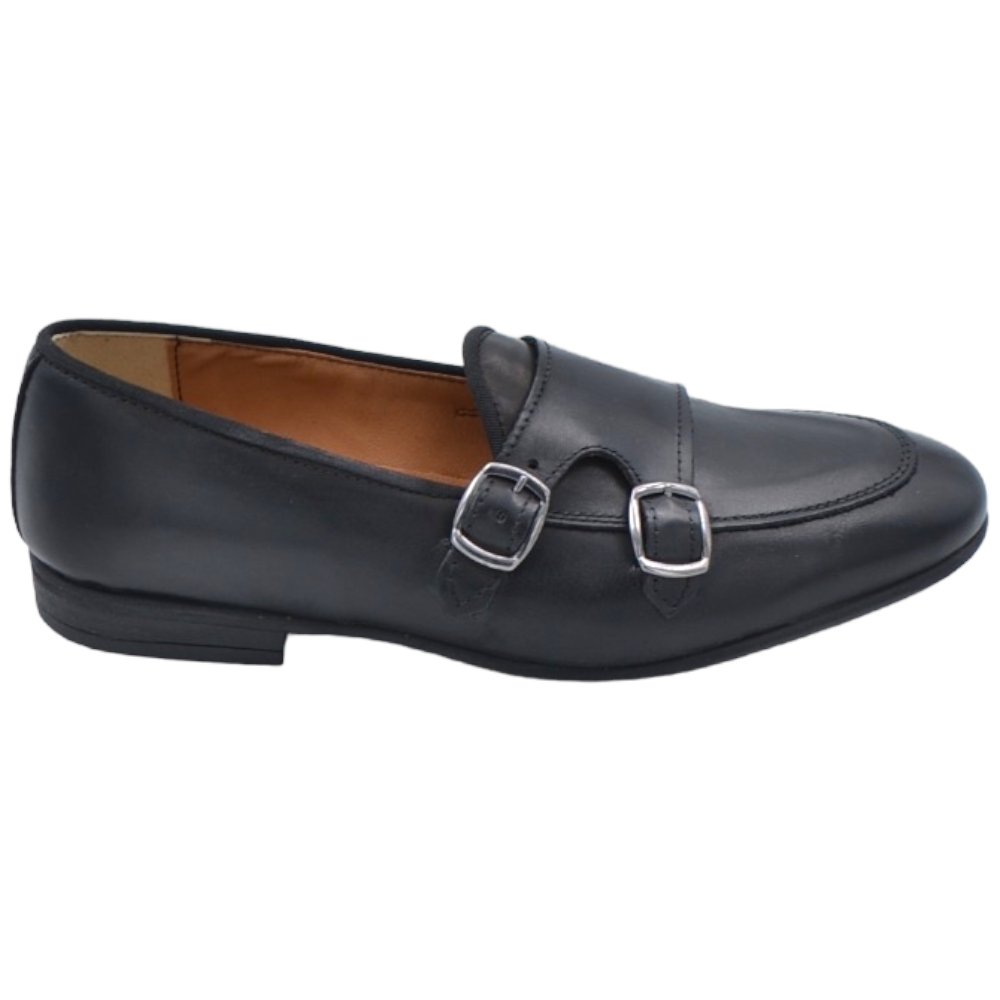 Scarpe uomo mocassino doppia fibbia argento derby vintage in vera pelle nero abrasivat business fondo gomma ultraleggera