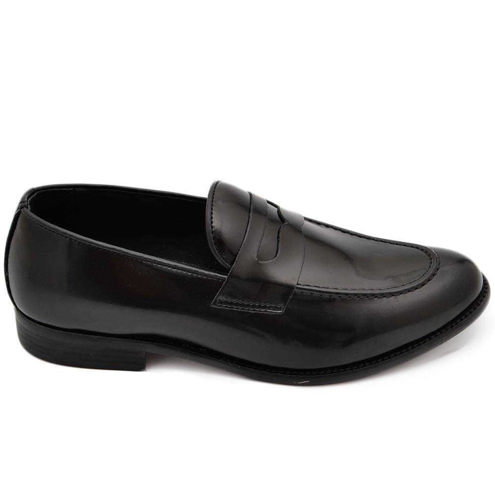 Scarpe college uomo inglese mocassino nero vera pelle spazzolato fondo gomma sottile handmade italy