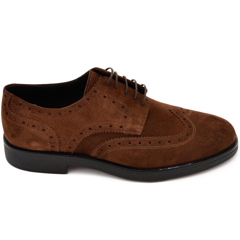 Scarpe uomo stringate decorate cuoio in vera pelle morbida scamosciata fondo gomma light alto handmade italy