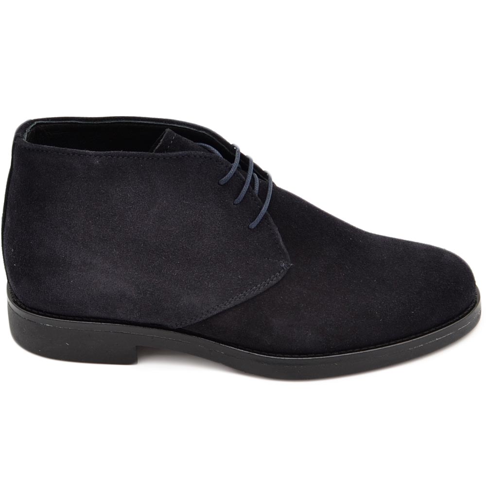 Polacchino uomo invernale in vera pelle camoscio blu comfort gomma sottile da professionista handmade in italy