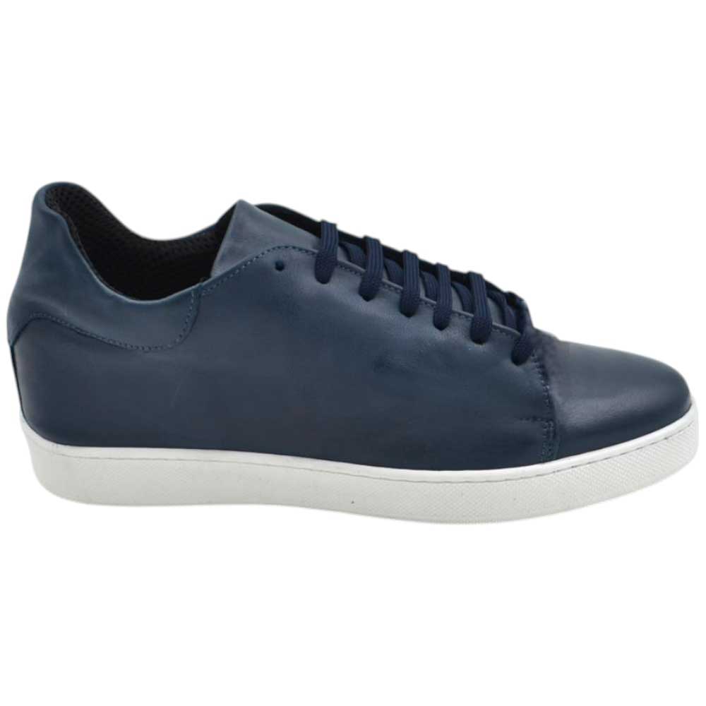 Sneakers uomo 971 bassa in vera pelle opaca blu classico sportivo fondo bianco gomma basic 2,5 cm.