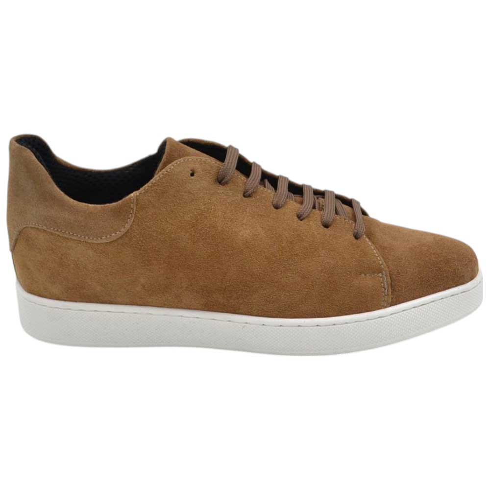Sneakers uomo 971 bassa in vera pelle scamosciata tortora classico sportivo fondo bianco gomma basic 2,5 cm.