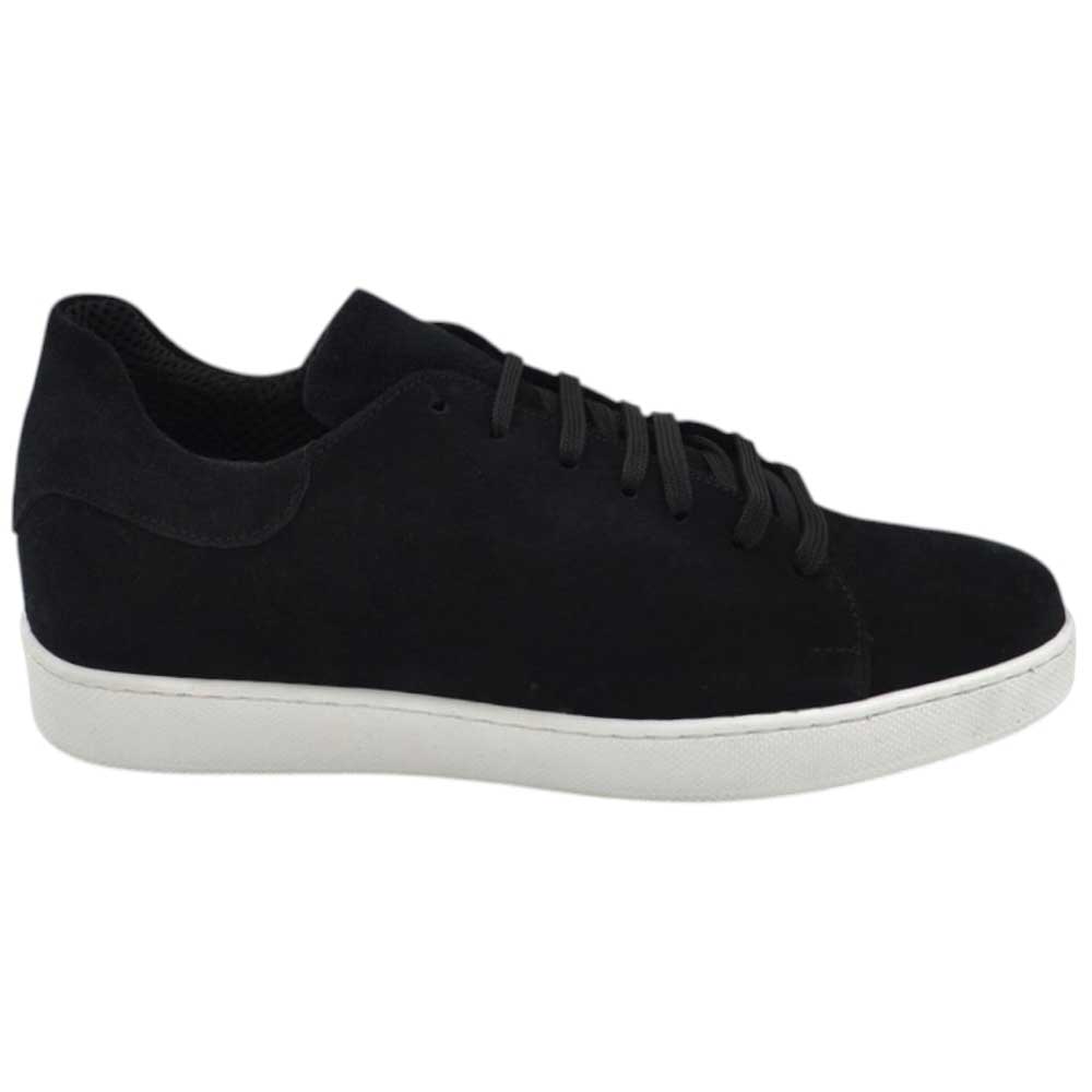 Sneakers uomo 971 bassa in vera pelle scamosciata nera classico sportivo fondo bianco gomma basic 2,5 cm.