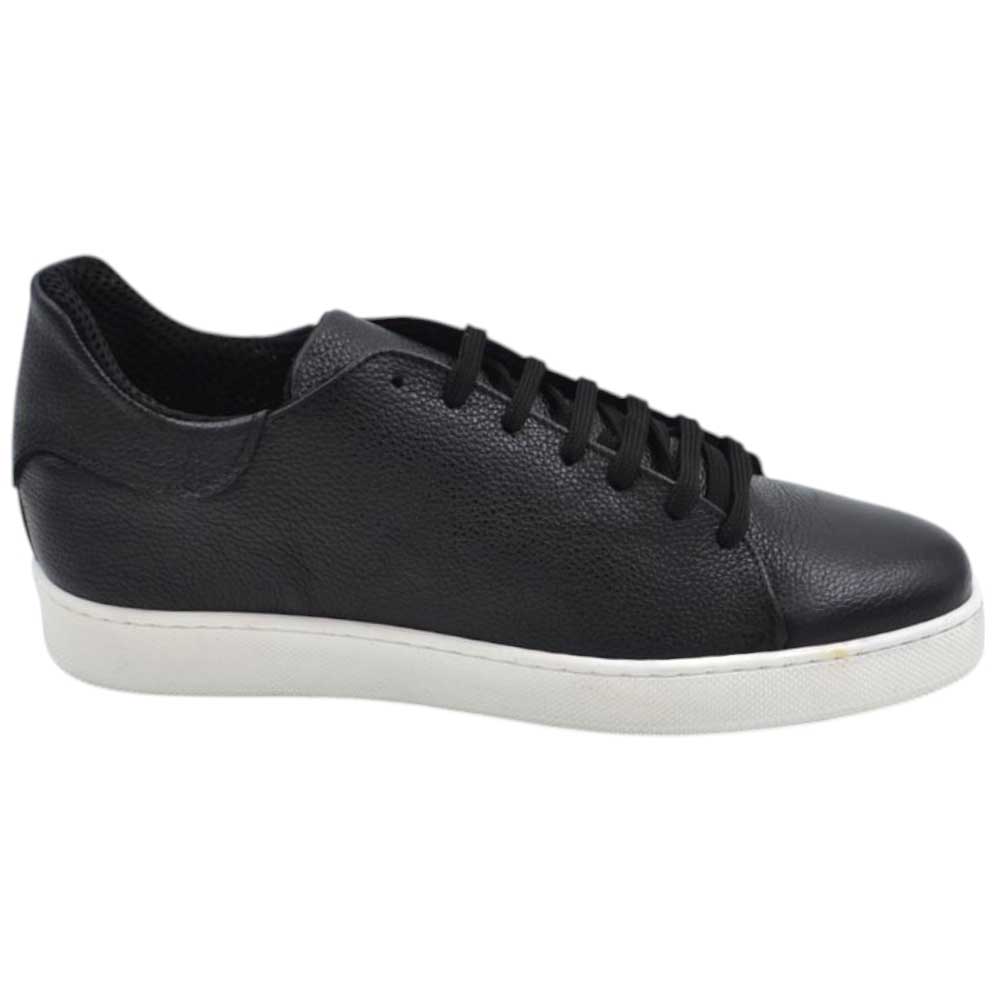 Sneakers uomo 971 bassa in vera pelle bottolata nera classico sportivo fondo bianco gomma basic 2,5 cm.