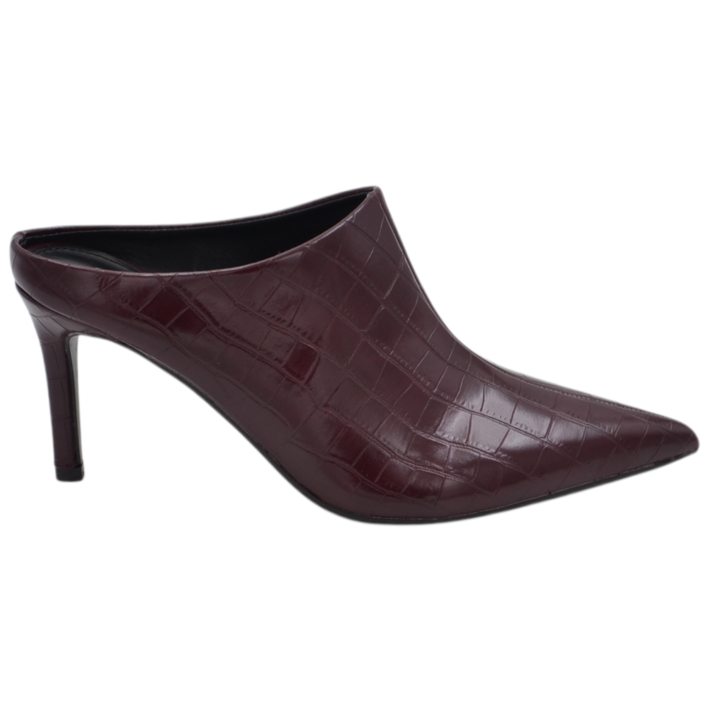 Sabot donna bordeaux stampa cocco senza chiusura con punta affusolata e tacco stiletto 9 cm.