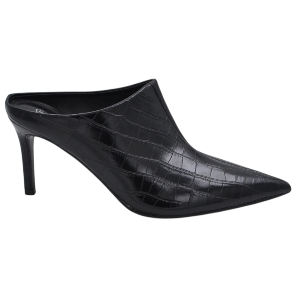 Sabot donna nero stampa cocco senza chiusura con punta affusolata e tacco stiletto 9 cm.