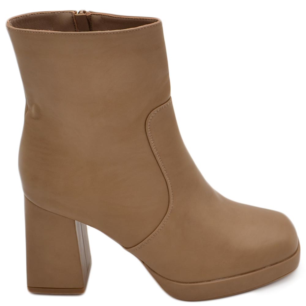 Tronchetto donna stivaletto beige nude punta quadrata tacco doppio 6 cm plateau zeppa 2 zip alla caviglia moda casual 