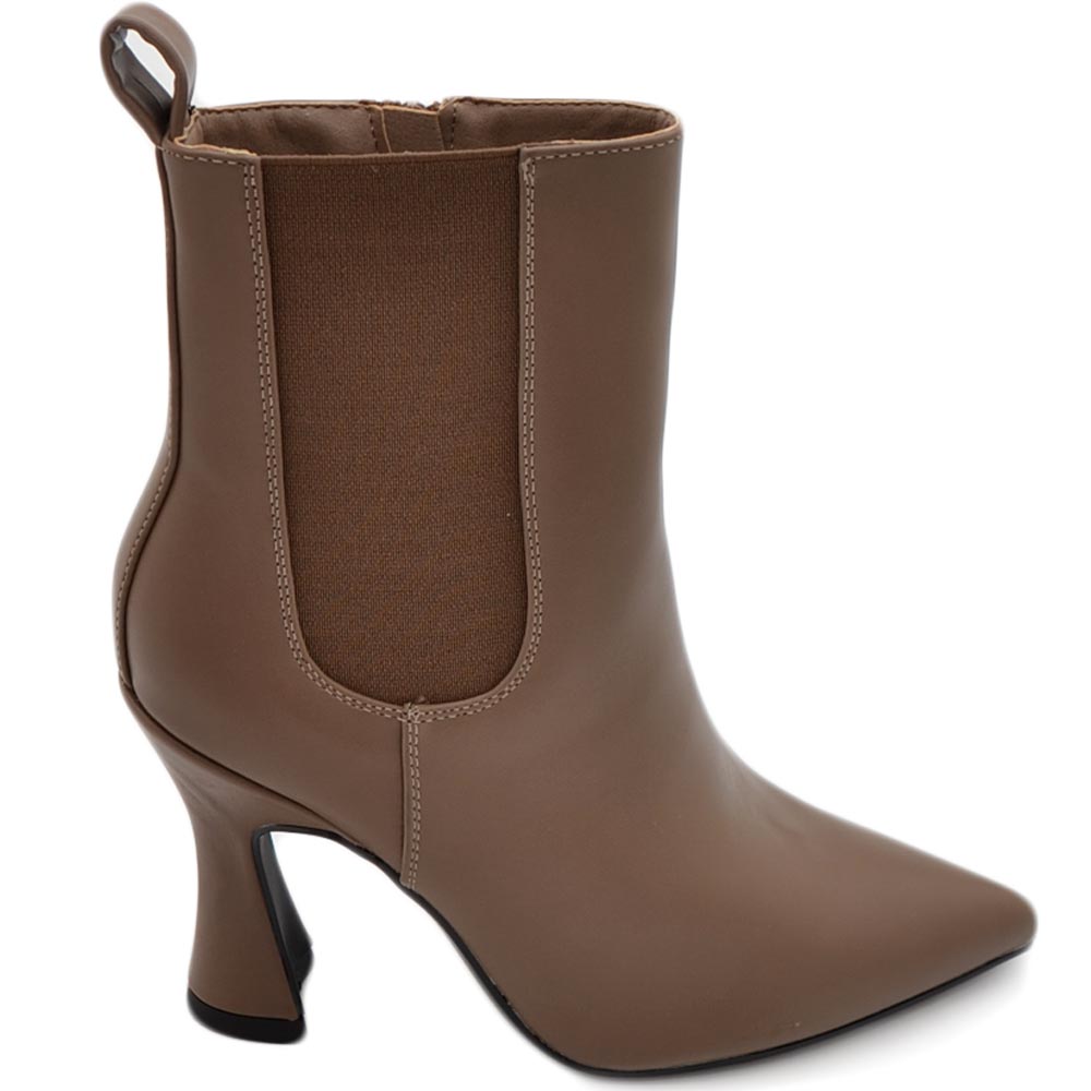 Tronchetto stivaletto chelsea tortora a punta donna con tacco comodo 6 cm elastico laterale e zip alla caviglia