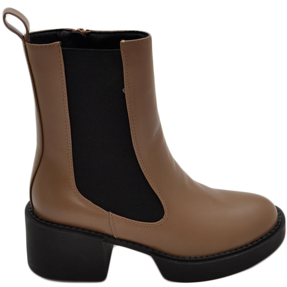 Stivale basso donna platform chelsea boots beige con fondo alto zip elastico laterale tinta moda tendenza comodo.
