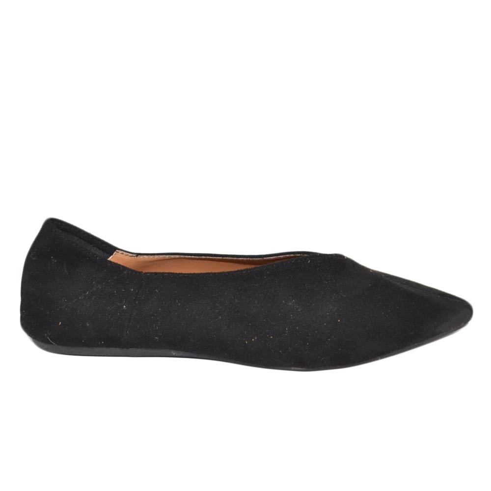Scarpe ballerine a punta donna basse nero in camoscio moda comfort fondo antiscivolo