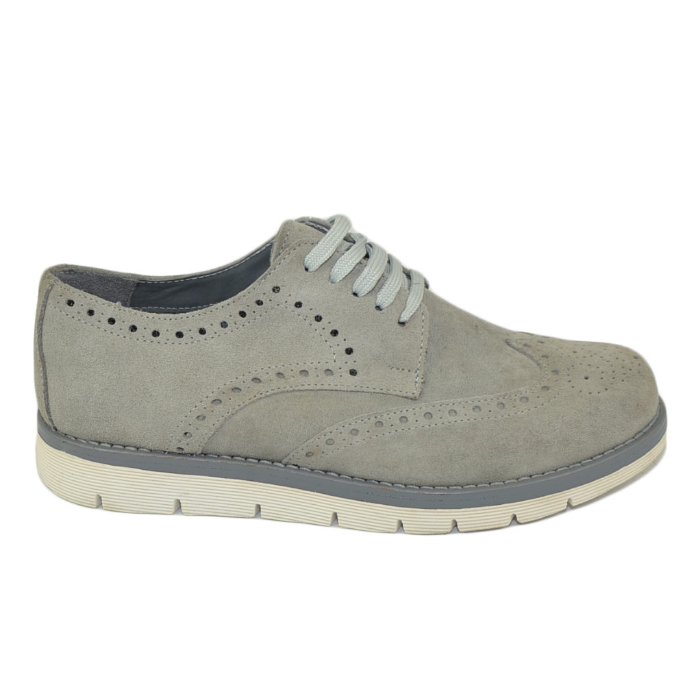 SCARPE UOMO STRINGATA SCAMOSCIATA IN VERA PELLE GRIGIO MADE IN ITALY FONDO GOMMA ALTO MODA MAN BUSINESS