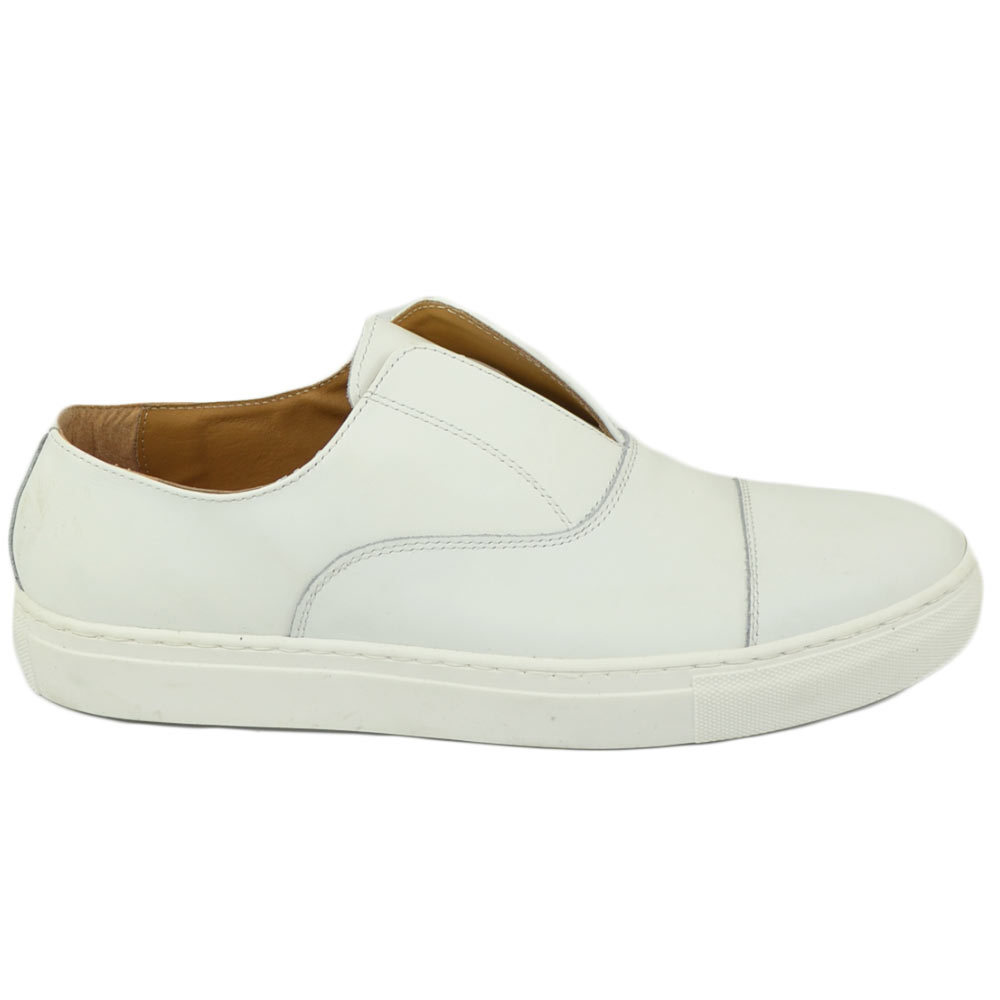 Scarpa sneakers uomo bianco morbida con elastico senza lacci comodo fondo in gomma sportiva antiscivolo casual.