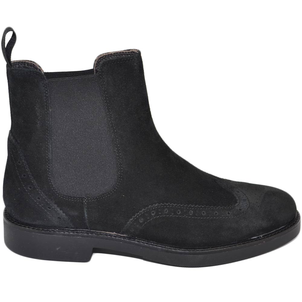 Beatles uomo stivaletto scarpe elastico in vera pelle camoscio nero francesina fondo gomma light made in italy invernale