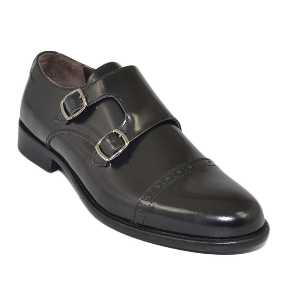 Scarpe Uomo Francesina Inglese Vera Pelle Lucida Nera Made In Italy - 6