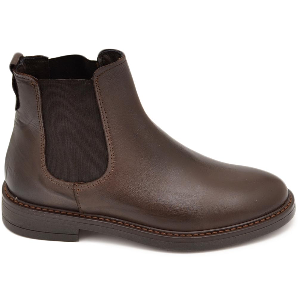 Beatles uomo stivaletto con elastico in vera pelle marrone suola in gomma ultraleggera casual made in italy handmade