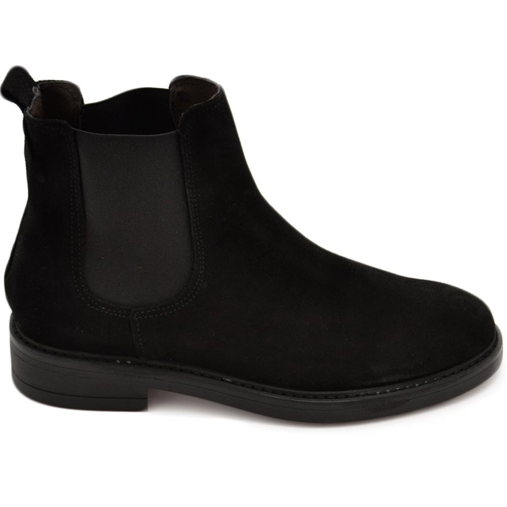 Beatles uomo stivaletto con elastico in vera pelle scamosciato nero suola in gomma ultraleggera casual made in italy