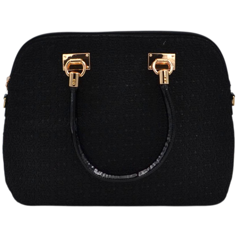 Borsa Bauletto donna firmata Sara Moda rigida nera crossbody rivestita in lanetta lurex manico lucido accessorio oro