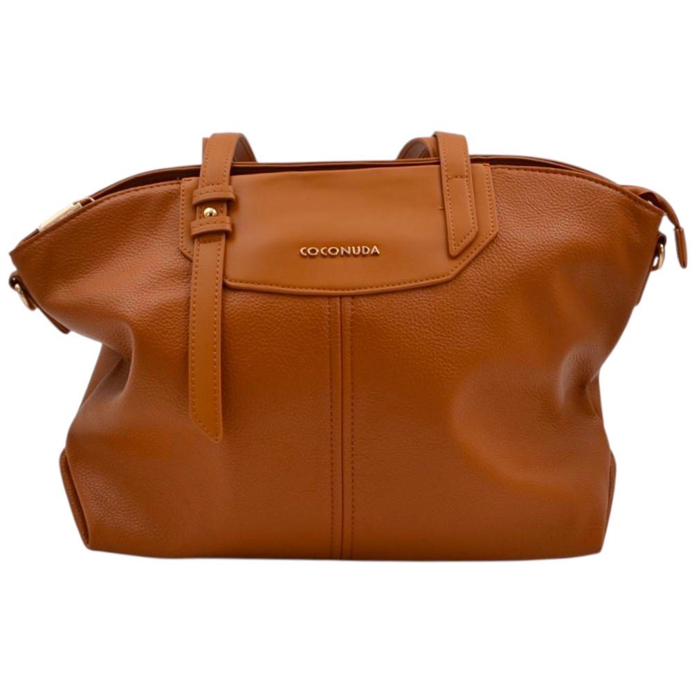 Borsa firmata shopping coconuda donna morbida a spalla con tracolla cuoio con zip dorata.
