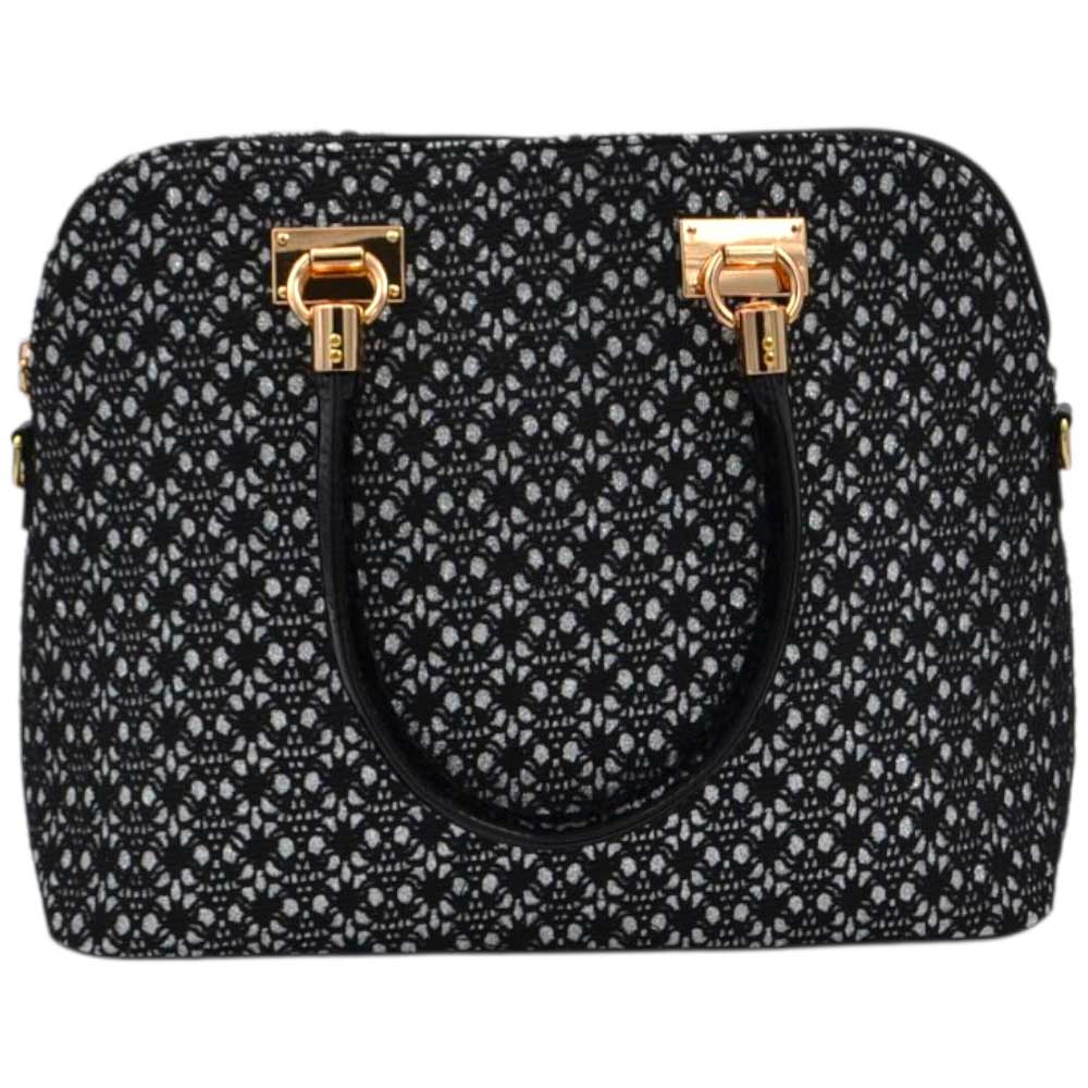 Borsa Bauletto donna firmata Sara Moda rigida rivestita in lanetta lurex nera e argento manico lucido accessorio oro.