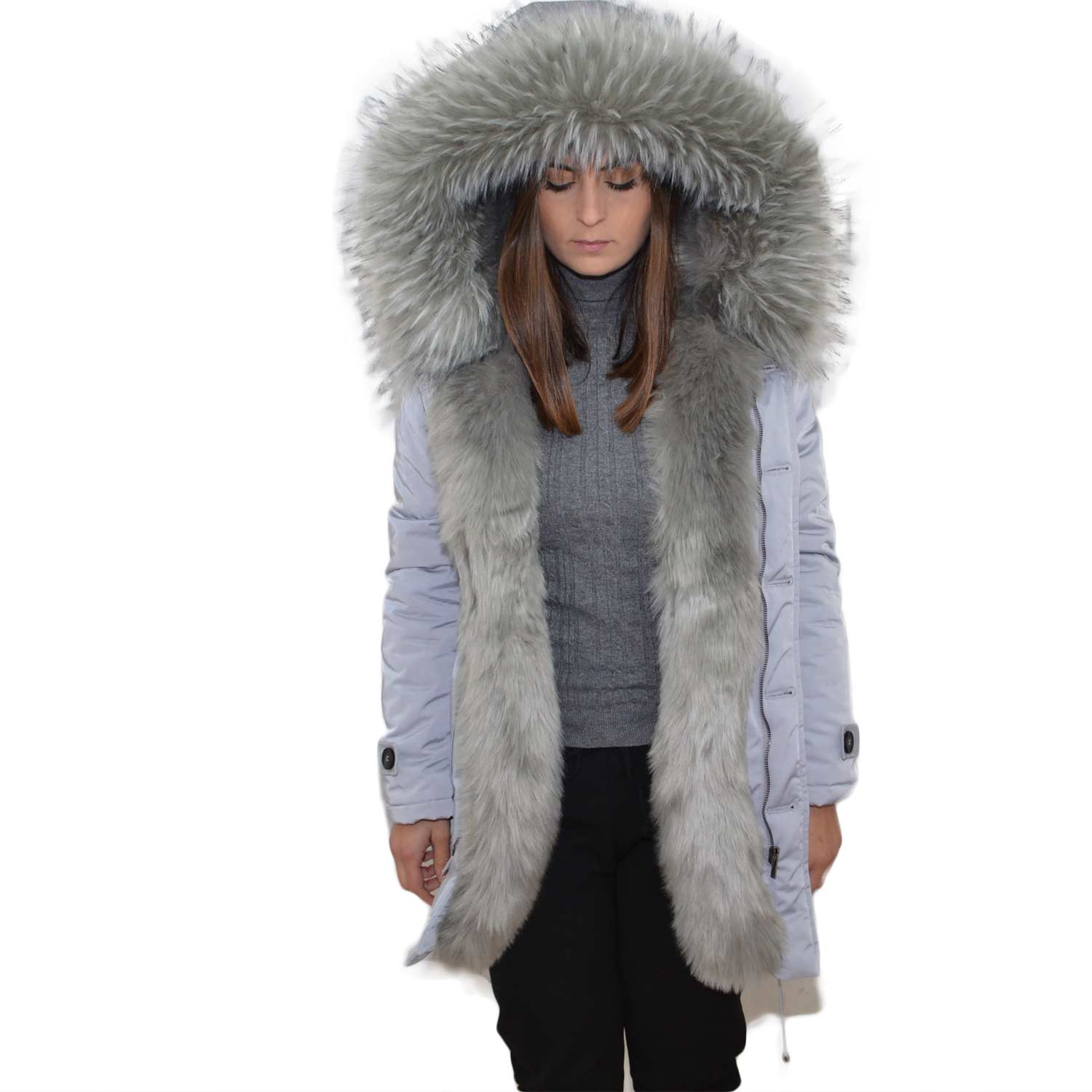 Parka donna invernale con pelliccia ecologica giacca giubbotto piumino