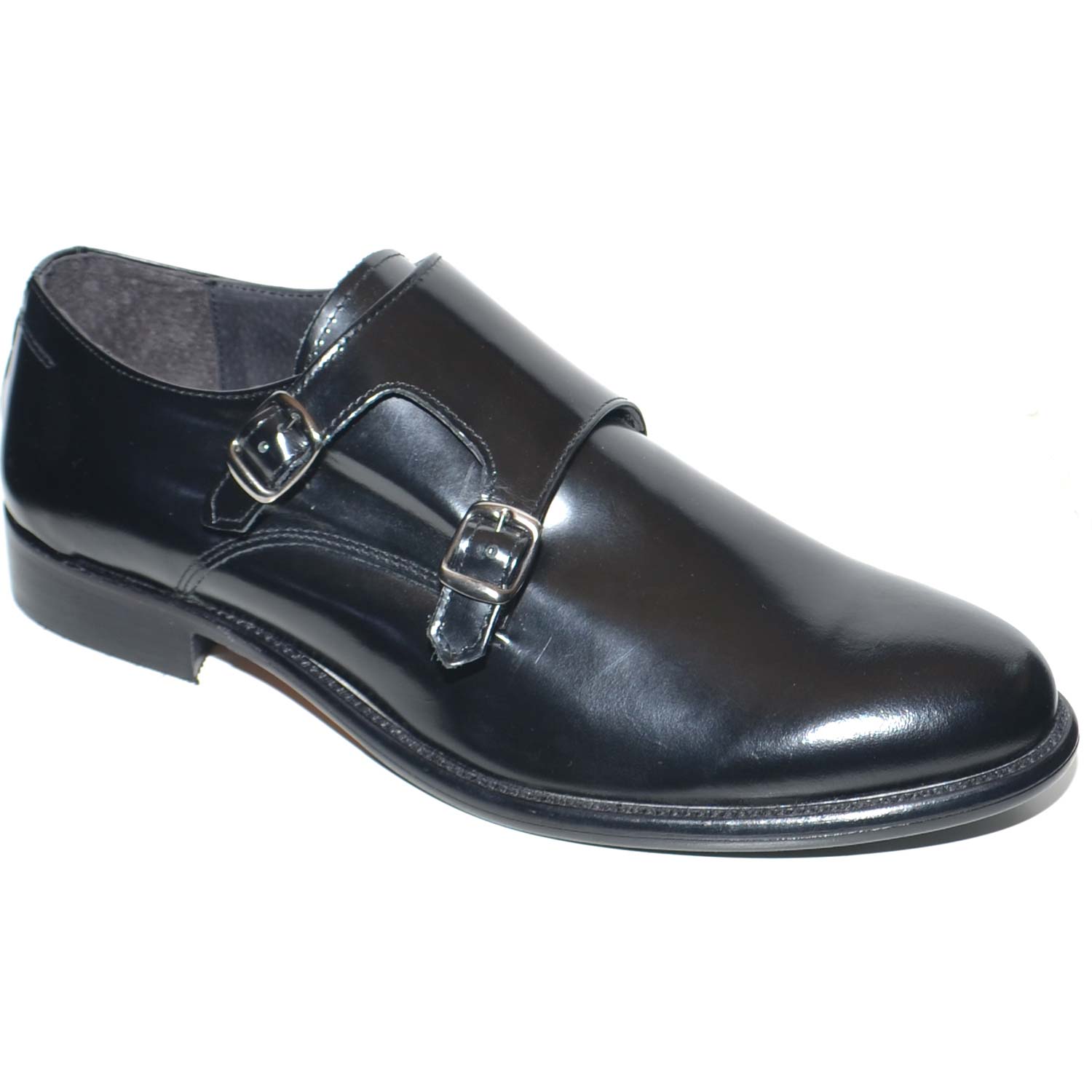 SCARPE UOMO CLASSICO DOPPIA FIBBIA IN VERA PELLE NERO CON FONDO IN CUOIO CON  PIANTINA ANTISCIVOLO MODA UOMO uomo doppia fibbia Malu Shoes | MaluShoes