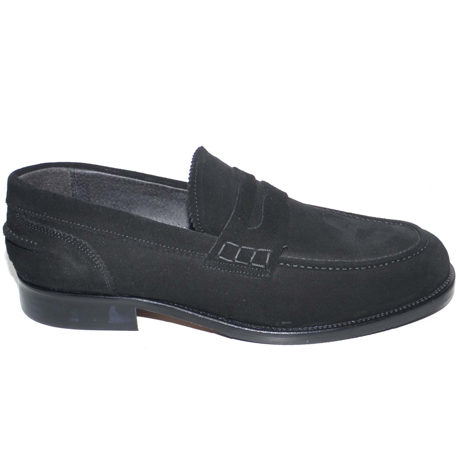 Scarpe uomo mocassini inglese college vera pelle scamosciata nero made in italy fondo cuoio genuine leather